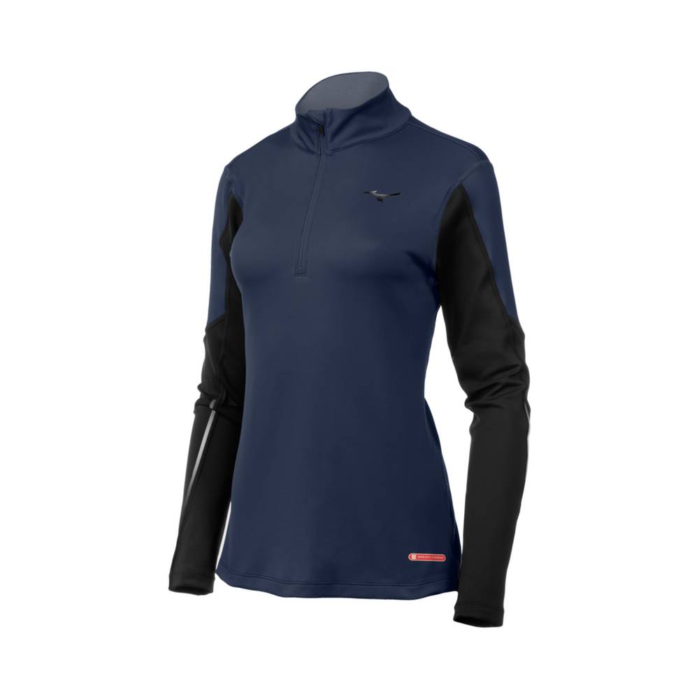 Mizuno Breath Thermo® Half Cipzáros Női Base Layer Sötétkék/Fekete QLM956132